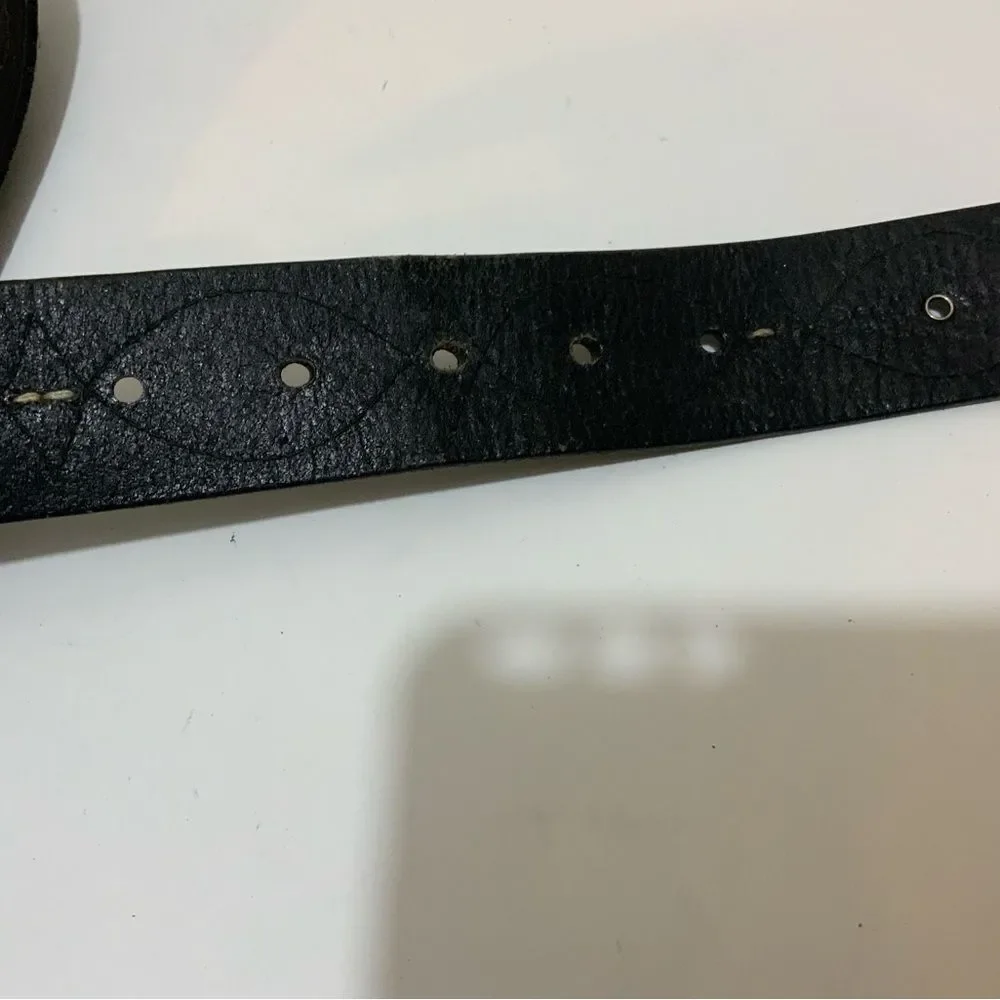 Fossil Leather Belt Embossed Flower Metal Stud Accents, size Medium